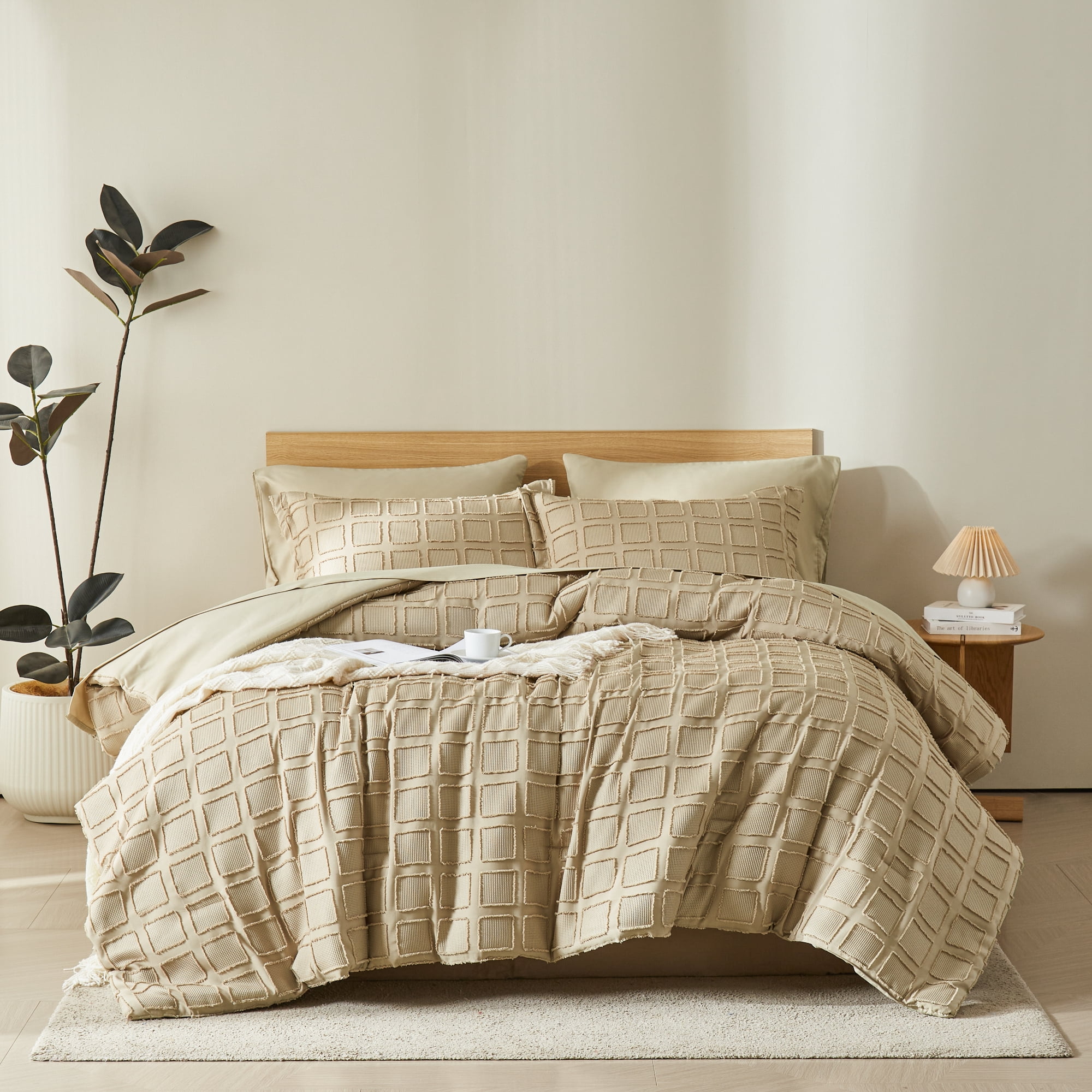 Davulos Queen Comforter Sets Khaki,3 Pieces Boho Bed in a Bag Shabby ...