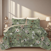 Davulos Quilt Set Full Queen Size,3 Pieces Floral Print Bedding Set for Adult Women Soft Microfiber Summer Bedspreads Coverlets with 2 Pillow Shams for All Seasons,96"x90"