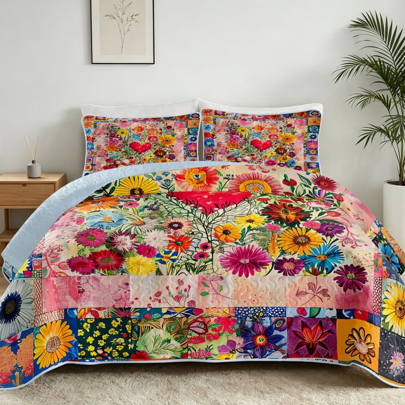 Davulos Quilts for Queen Bed 3 Pieces Soft Summer Quilt Lightweight Microfiber Bedspread Floral Pattern Coverlet for All Season(1 Quilt, 2 Pillow Shams)