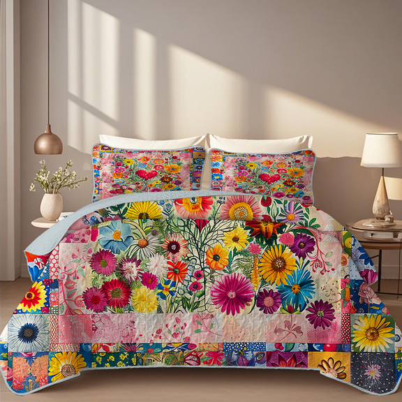 Davulos Quilts for Queen Bed 3 Pieces Soft Summer Quilt Lightweight Microfiber Bedspread Floral Pattern Coverlet for All Season(1 Quilt, 2 Pillow Shams)