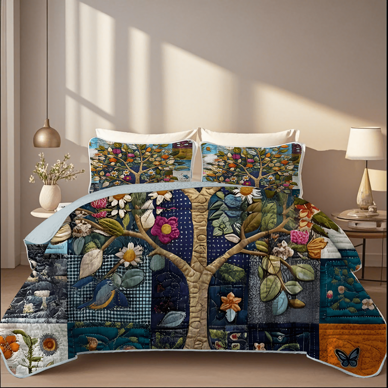 Davulos Quilts Twin Size, 2 Pieces Soft Quilt Bedding Set Floral Twin Bedspread for Modern Bedroom,Lightweight Coverlet with Pillow Shams, 68x85 Inch