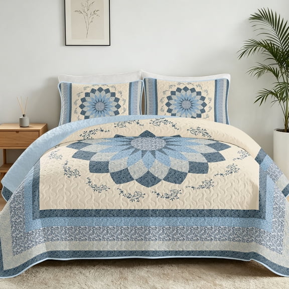 Davulos Quilts for Queen Bed Soft Bedding Set Lightweight Bedspread Coverlet with Floral Pattern Reversible Bed Cover for All Seasons