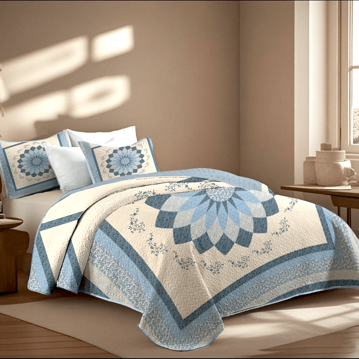 Davulos Quilts for Queen Bed Soft Bedding Set Lightweight Bedspread Coverlet with Floral Pattern Reversible Bed Cover for All Seasons