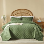 Davulos Dark Green Bedspread Twin Size, 2 Piece Lightweight Quilt Set,Soft Microfiber Bed Cover,Diamond Stitched Coverlet for Twin Bed All Season