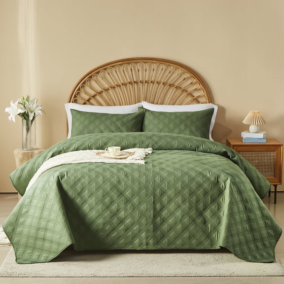Davulos Reversible Twin Quilt Bedding Set with Pillow Sham Lightweight Quilts Twin Size Soft Bedspreads Bed Coverlets for All Seasons(Dark Green, 68"x85")