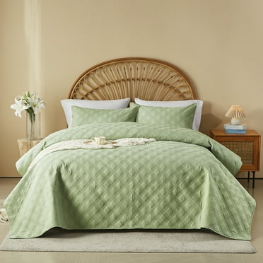 Davulos Reversible Twin Quilt Bedding Set with Pillow Sham Lightweight Quilts Twin Size Soft Bedspreads Bed Coverlets for All Seasons(Light Green, 68"x85")