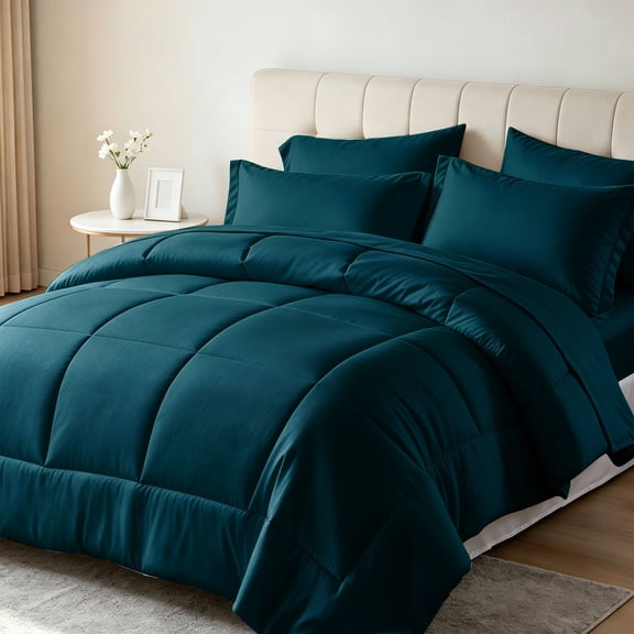 Davulos Teal Comforter Sets with Sheets,7 Pieces King Bed in a Bag,Box-Stitched Complete King Bedding Set for Women Man Bedroom Dorm Guest Room