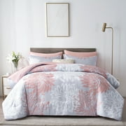 Davulos Twin Comforter Set 5 Piece Pink Bed in a Bag Floral Comforter Set with Sheets Botanical Floral Bed Set Reversible Soft Microfiber Complete Bedding Set for All Season