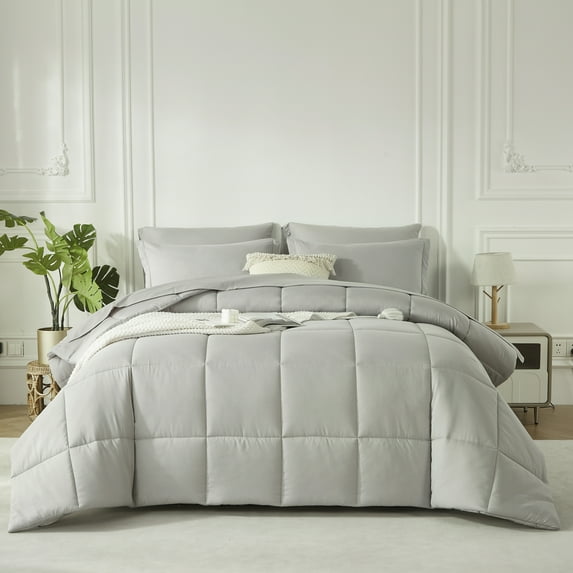 Davulos Twin Comforter Set 5 Pieces Bed in a Bag All Season Twin Size Bedding Sets with Comforter, Flat Sheet, Fitted Sheet, Pillowcases, Pillow Shams,Grey