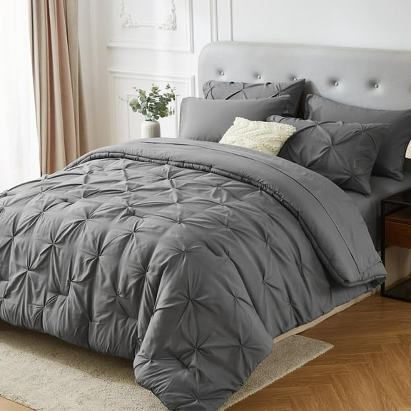 Davulos Twin Comforter Set, 5 Pieces Bedding Sets for All Season, Bed in a Bag with Comforter ,Flat Sheet ,Fitted Sheet ,Pillowcases & Shams,Dark Grey