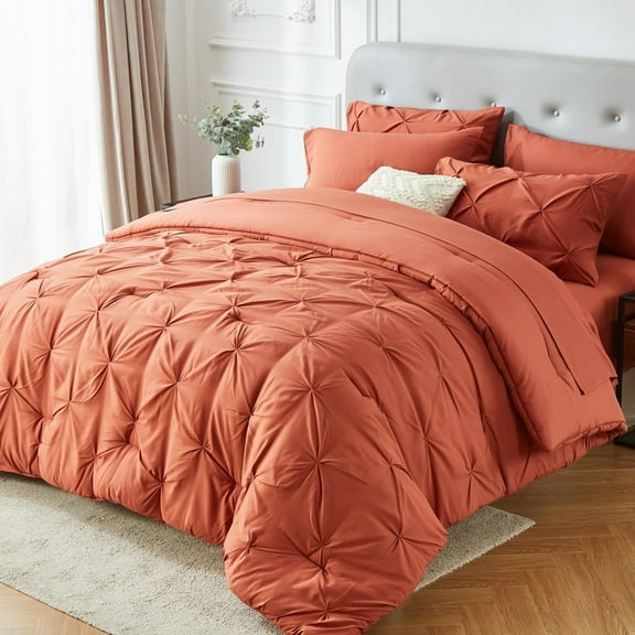 Davulos Twin Comforter Set, 5 Pieces Bedding Sets for All Season, Bed in a Bag with Comforter ,Flat Sheet ,Fitted Sheet ,Pillowcases & Shams,Orange