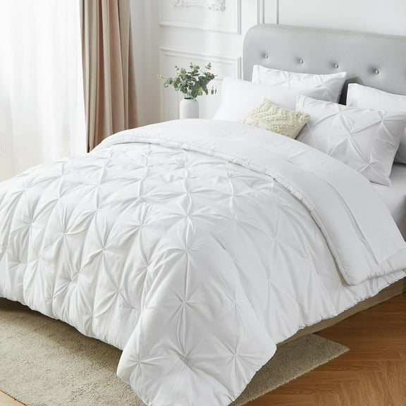 Davulos Twin Comforter Set, 5 Pieces Bedding Sets for All Season, Bed in a Bag with Comforter ,Flat Sheet ,Fitted Sheet ,Pillowcases & Shams,White