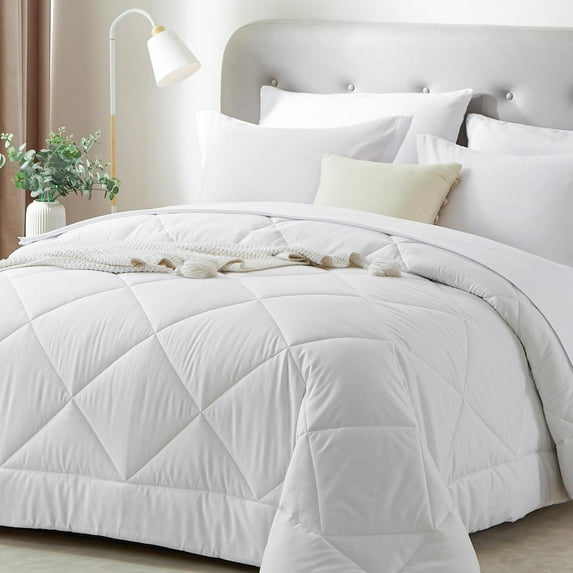 Davulos Twin Comforter Set 5 Pieces,White Bed in a Bag for Bedroom All Season Bedding Sets with Comforter, Pillow Shams, Pillowcases, Flat Sheet, Fitted Sheet