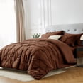thumbnail image 1 of Davulos Twin Comforter Set with Sheets Chocolate Brown,5 Pieces Pintuck Bed in a Bag Twin Bed Set for Man Women Pinch Pleat Bedding Set All Season, 1 of 8