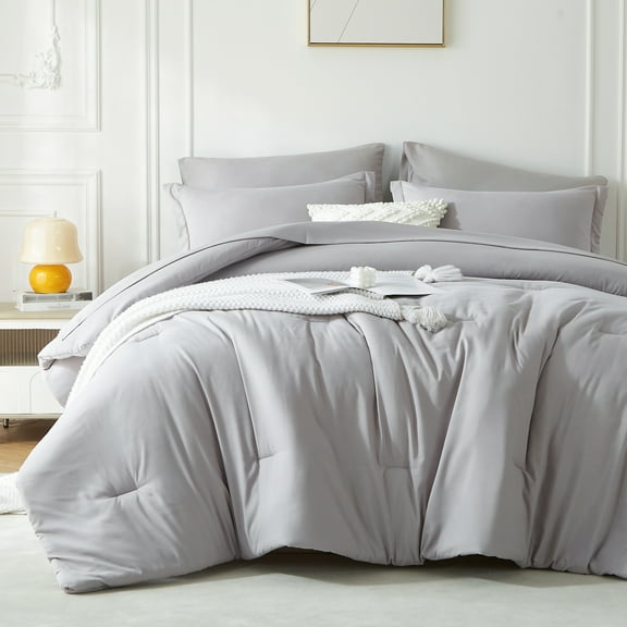 Davulos Twin Comforter Sets , 5 Pieces Bed in a Bag ,Grey Beddding Comforter Sets with Sheets Solid Lightweight Bed Set for All Seasons