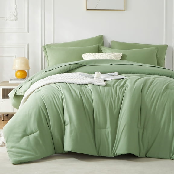 Davulos Twin Comforter Sets , 5 Pieces Bed in a Bag ,Sage Green Beddding Comforter Sets with Sheets Solid Lightweight Bed Set for All Seasons