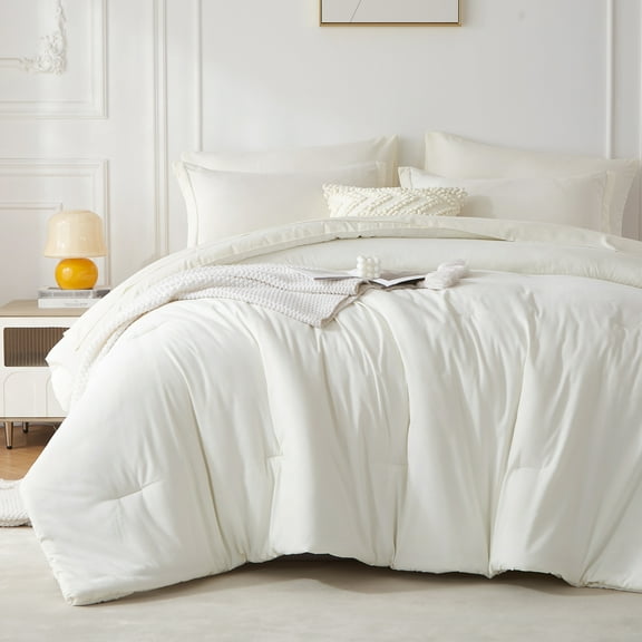 Davulos Twin Comforter Sets , 5 Pieces Bed in a Bag ,White Beddding Comforter Sets with Sheets Solid Lightweight Bed Set for All Seasons