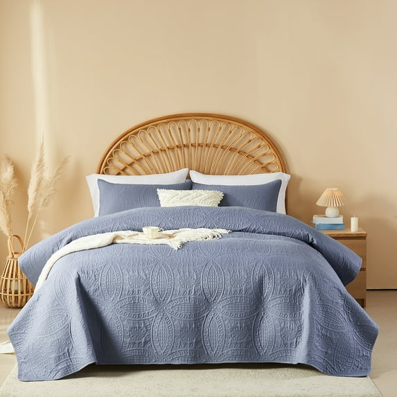 Davulos Twin Quilt Bedding Set Blue - 2 Pieces Ultrasonic Quilt with Coin Pattern,Soft Lightweight Bedspread Coverlet for All Season (1 Quilt and 1 Pillow Shams)