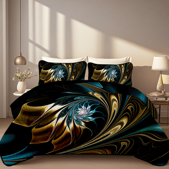 Davulos Twin Quilt Bedding Set with Pillow Sham, 2 Pieces Modern Art Floral Bedspread Reversible Lightweight Coverlet Sets for Bedroom Bed Decor