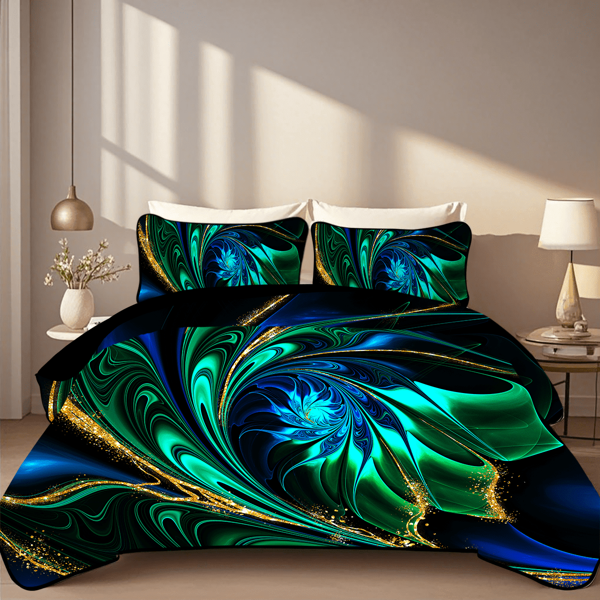 Davulos Twin Quilt Bedding Set with Pillow Sham, 2 Pieces Modern Art Floral Bedspread Reversible Lightweight Coverlet Sets for Bedroom Bed Decor