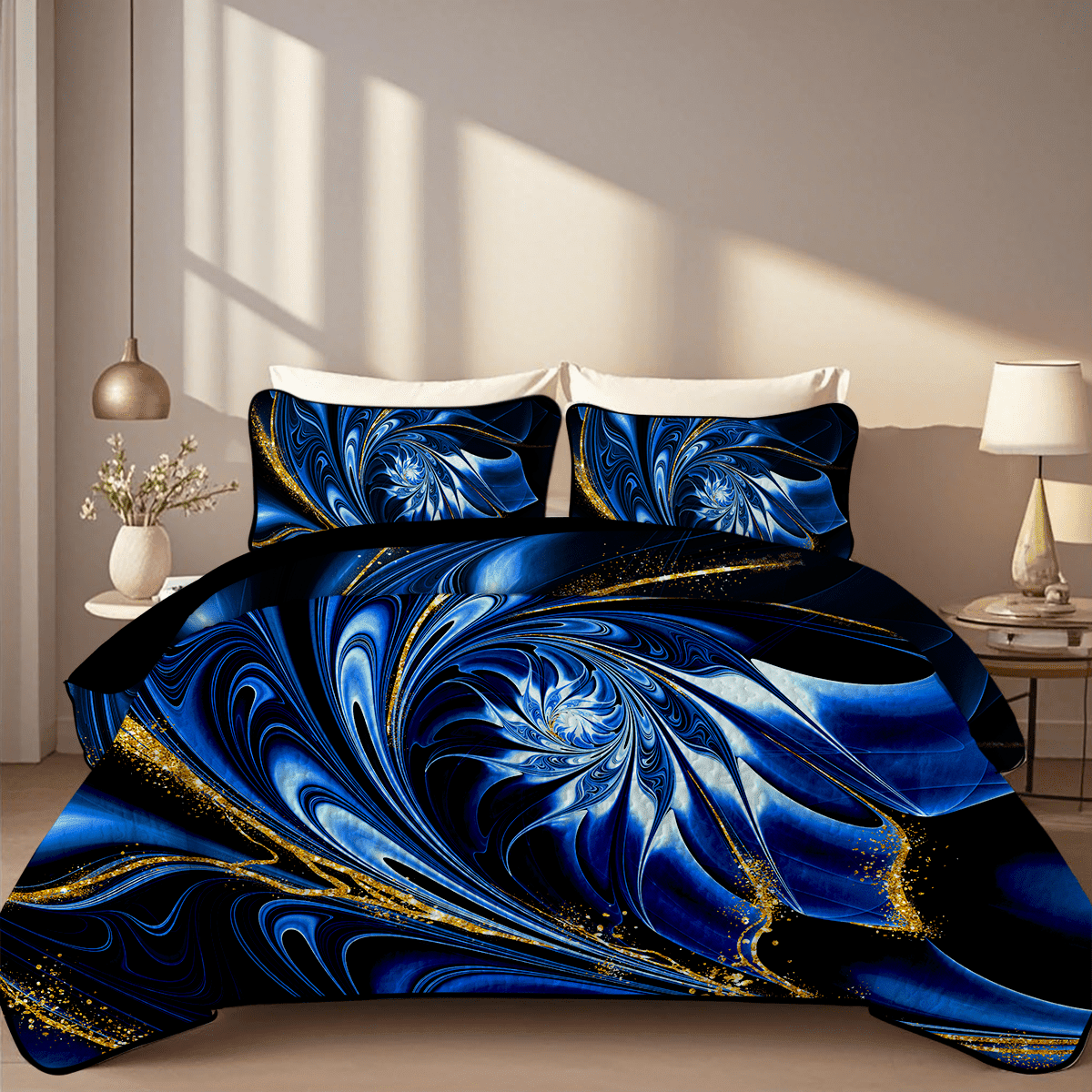 Davulos Twin Quilt Bedding Set with Pillow Sham, 2 Pieces Modern Art Floral Bedspread Reversible Lightweight Coverlet Sets for Bedroom Bed Decor