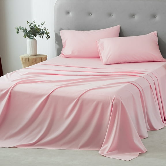 Davulos Twin Size 3 Piece Sheet Set Pink,Breathable & Cooling Bed Sheets Set All Season,Hotel Luxury Bedding for Women Men,Wrinkle Fade Stain Resistant