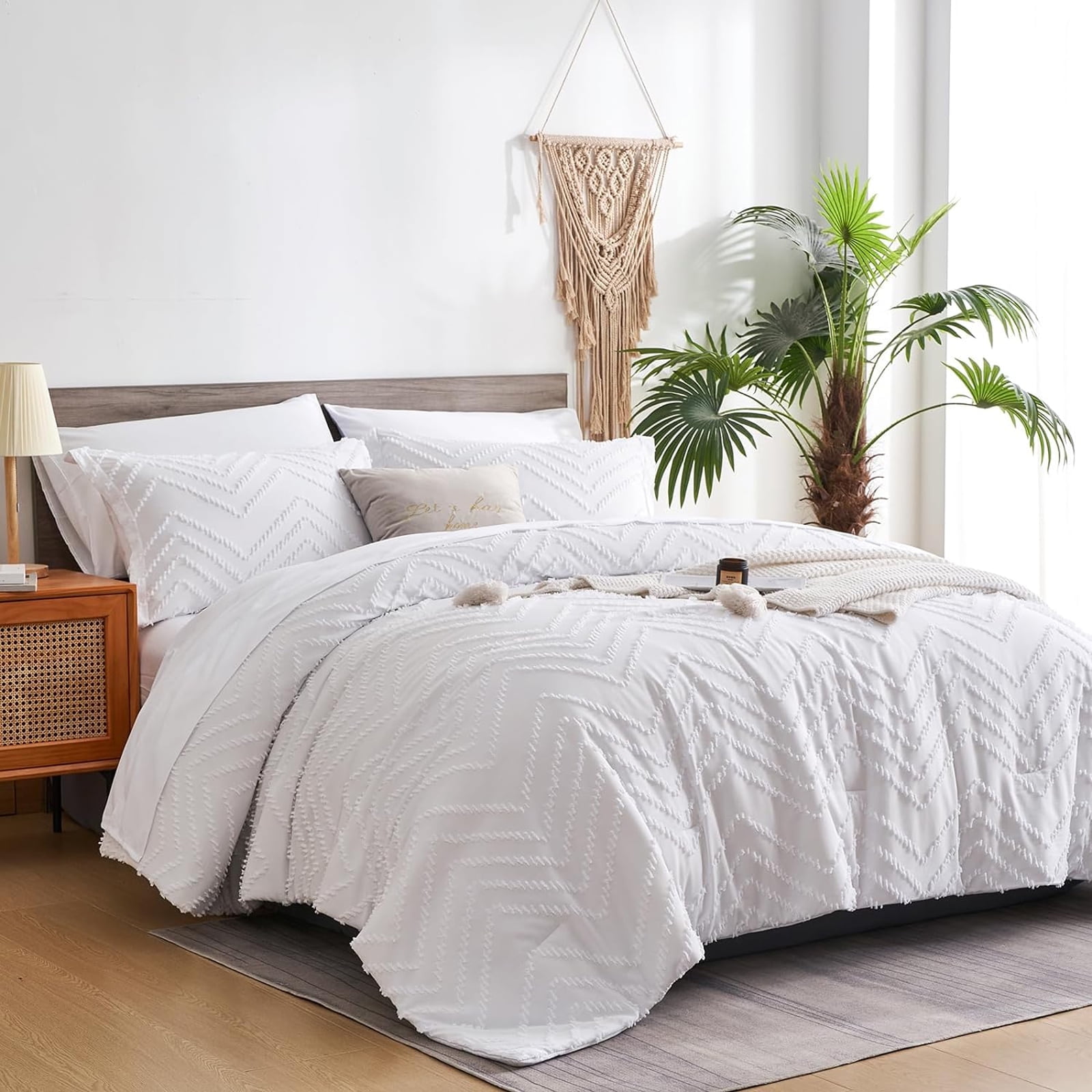 Davulos White Tufted Comforter Set King Size,7 Piece Bed in a Bag ...