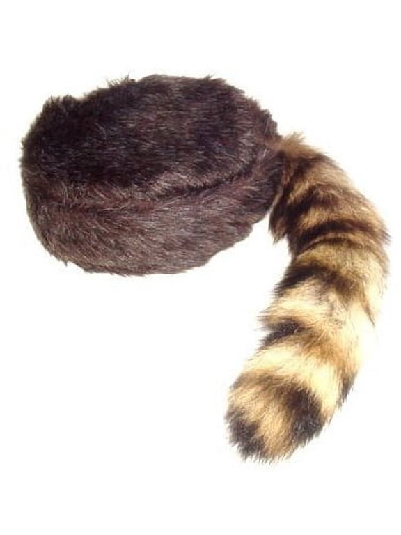 Davy Crockett or Daniel Boon Style Coon Skin Hat with Fake Tail Size Small