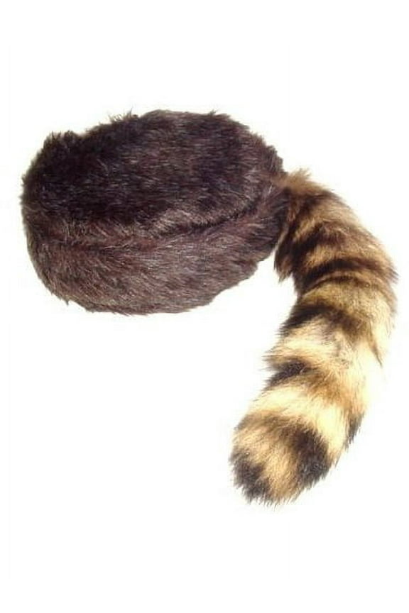 Davy Crockett or Daniel Boon Style Coon Skin Hat with Fake Tail Size Small