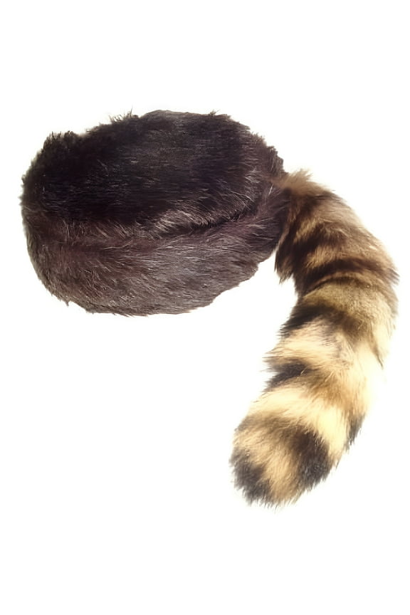 Davy Crockett or Daniel Boon Style Coon Skin Hat with Fake Tail Size XL
