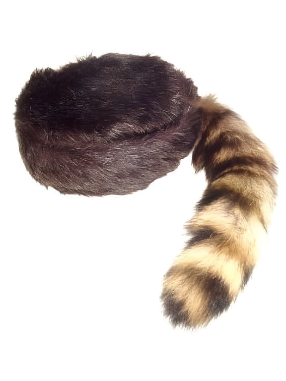 Davy Crockett or Daniel Boon Style Coon Skin Hat with Fake Tail Size XL