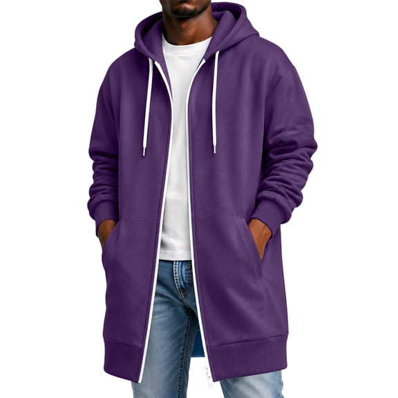 Daweinan Long Hoodie for Men Plus Size Loose Lightweight Warm Zip Up Jacket long Sleeve Knee Length Hooded Long Sweatshirt Big and Tall Light Full Zip Bomber Jacket with Pockets Hiking Winter Coats