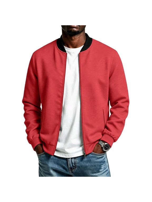 Mens Lightweight Jackets Zip Up Bomber Baseball Collar Full Zip Flight Jacket for Men Solid Casual Classic Windbreaker Long Sleeve with Pockets Outdoor Travel