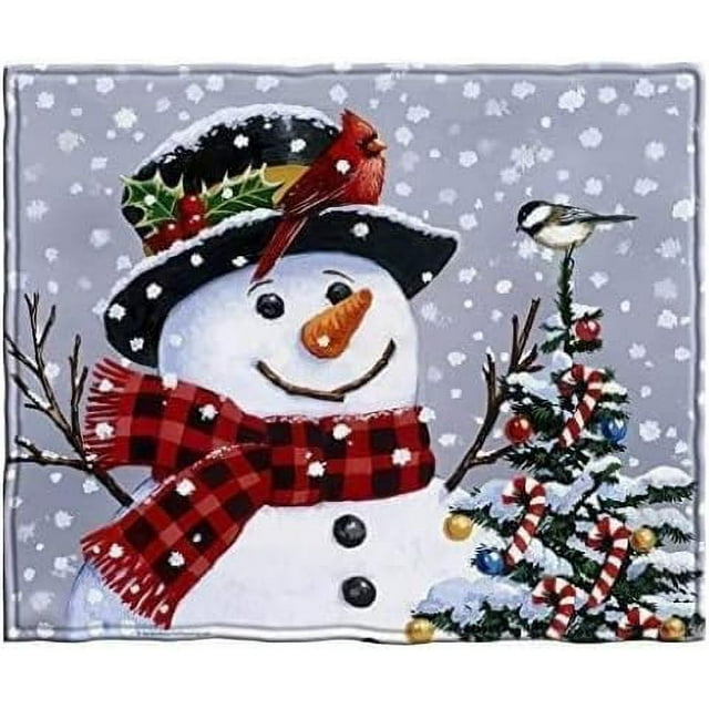 "Dawhud Direct Christmas Fleece Blanket 50""x60"" Snowman and Birds