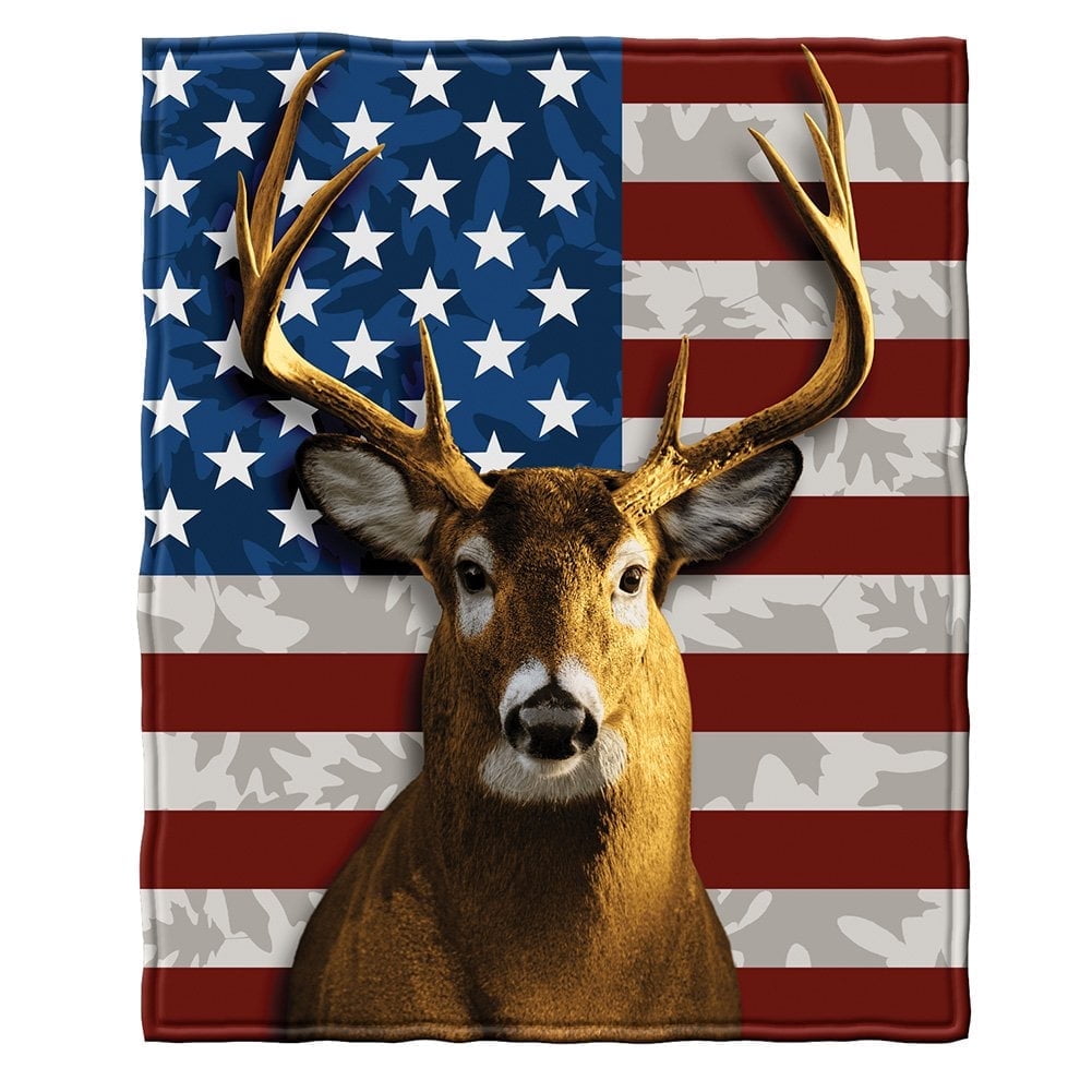 Patriotic American Whitetail Deer Fleece Throw Blanket