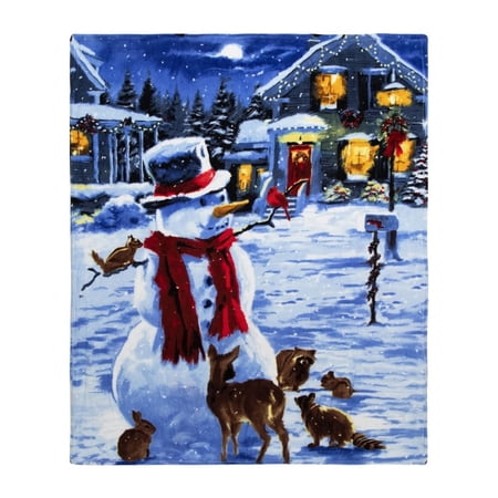 Dawhud Direct Christmas Fleece Blanket for Bed, 50" x 60" Festive Fleece Throw Blanket for Kids and Adults - Super Soft Plush Snowman Blanket Throw