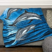 Dawhud Direct Dolphins Printed Super Soft Plush Throw Blanket, Warm and Comfortable Fleece, 50" x 60"