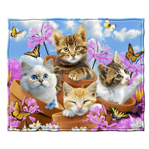 Dawhud Direct | Fleece Throw Blanket By Howard Robinson Garden Wonder Kittens