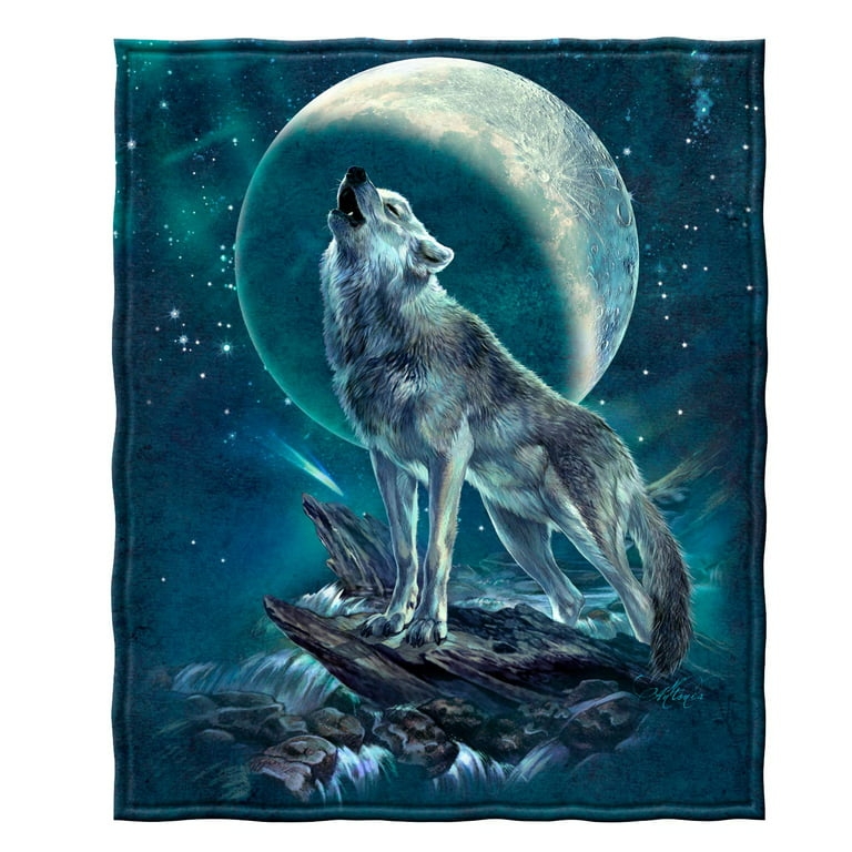 72 Wide Wolf Howling No Sew Fleece Blanket