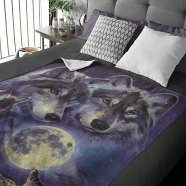 Dawhud Direct Fleece Throw Blanket (Moon Soloist Wolf