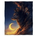 Dawhud Direct Golden Moon Wolf 50""x60"" Fleece Blanket Super Soft