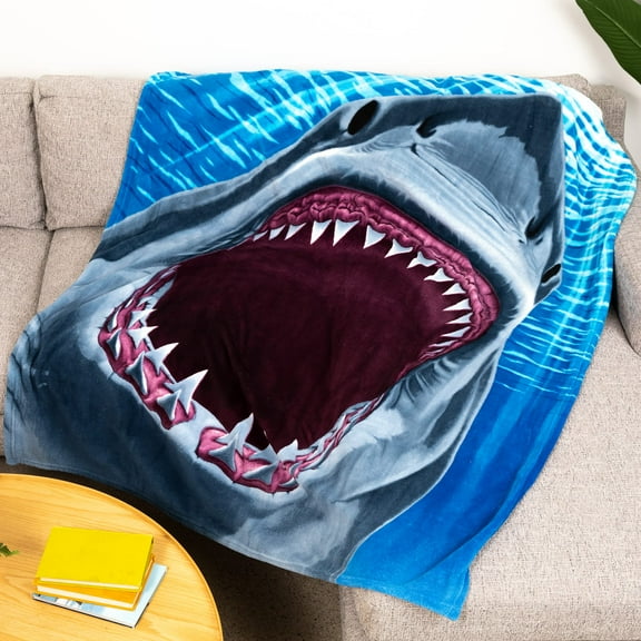 Dawhud Direct Great White Shark Fleece Blanket for Bed, 50" x 60" Jaws Fleece Throw Blanket for Boys, Men, Unisex and Kids - Super Soft Plush Shark Blanket Throw