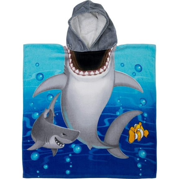 Dawhud Direct | Kids Super Soft Cotton Hooded Poncho Bath Beach Pool Towel Blue Multicolor