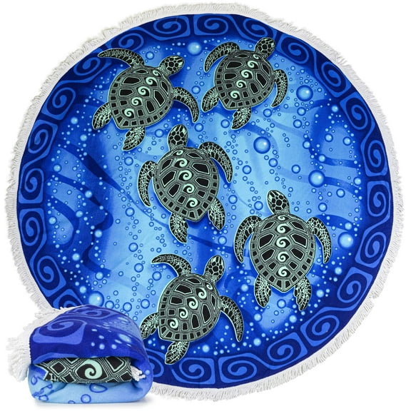 Dawhud Direct | Microfiber Round Large Plush Beach Towel Blanket 60" D