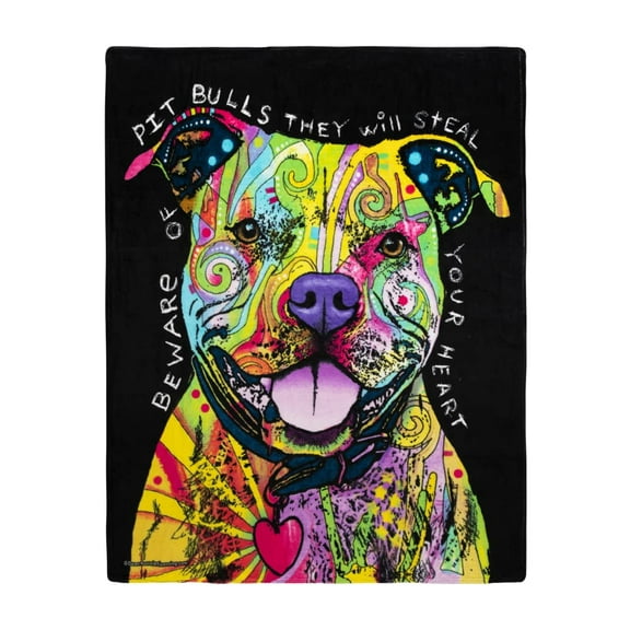 Dawhud Direct 50x60-Inch Pit Bull Fleece Dog Blanket - Dean Russo Pitbull Throw Blanket for Adults and Kids - Soft and Cozy for Bed, Couch, or Travel - Thoughtful Gifts for Women and Dog Lovers