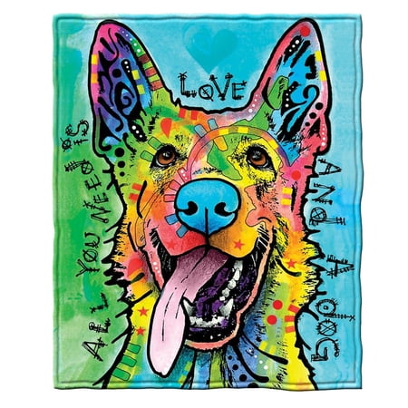 Dawhud Direct Colorful German Shepherd Fleece Blanket for Bed, 50 x 60 Dean Russo German Shepherd Fleece Throw Blanket for Women, Men and Kids - Super Soft Plush Dog Blanket Throw Plush