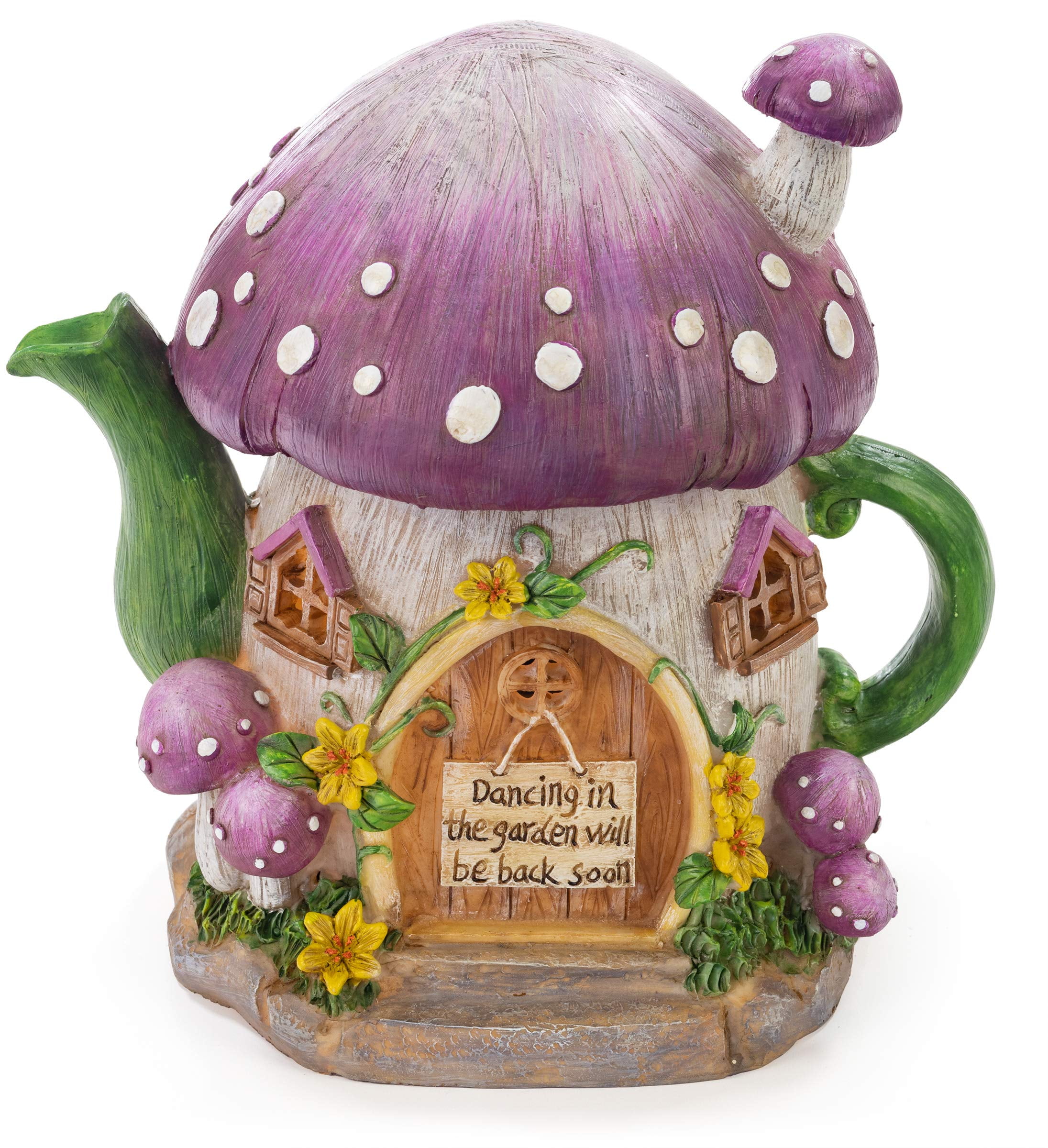 Dawhud Direct | Mushroom Teapot Gnome Fairy House Solar Powered Led Outdoor