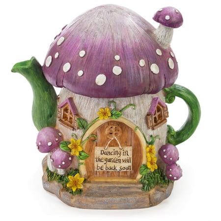 Dawhud Direct | Mushroom Teapot Gnome Fairy House Solar Powered Led Outdoor