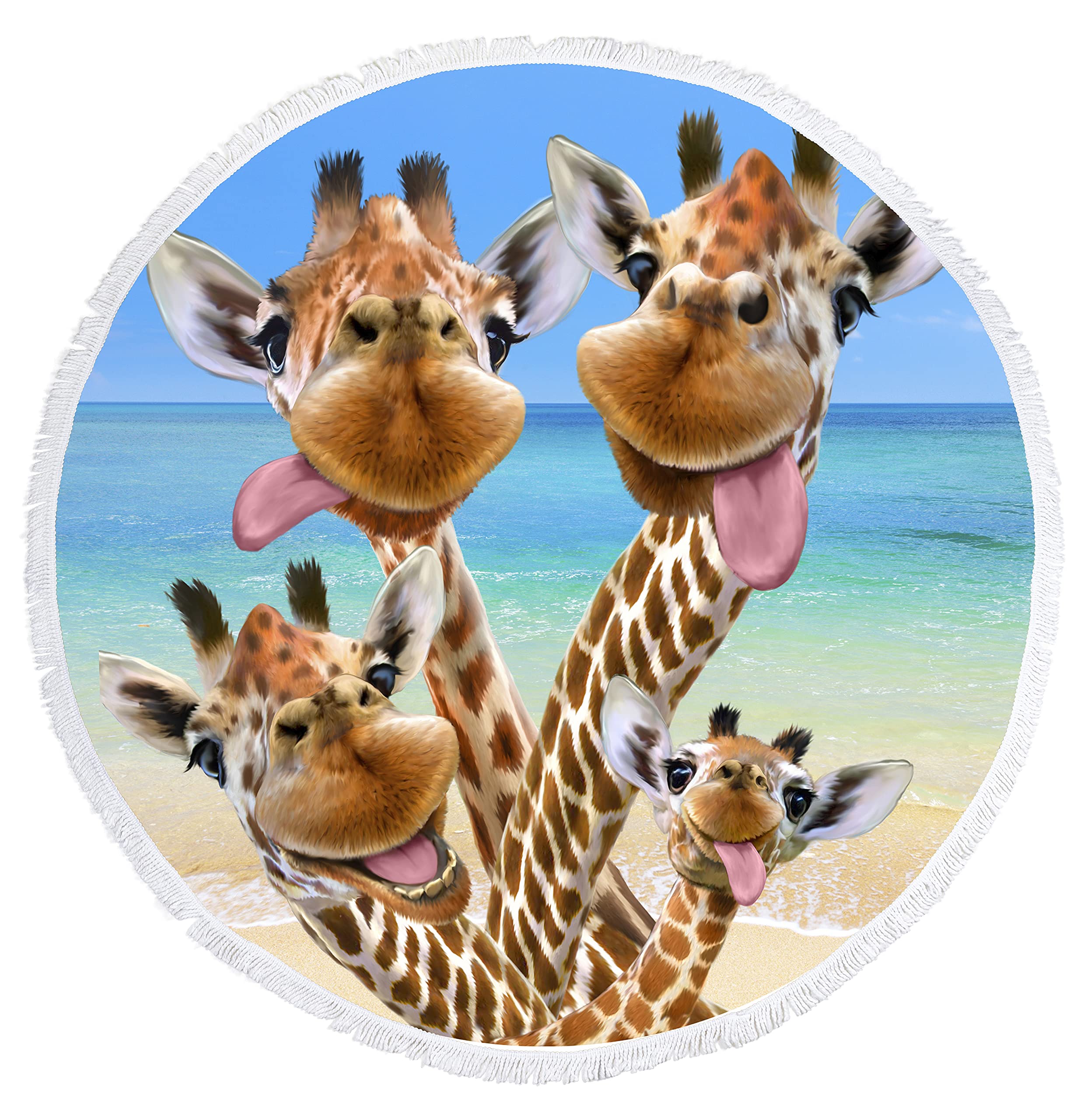 Dawhud Direct Round Beach Blanket 60 x 60 Microfibre Cotton Picnic Towel Circular Beach Blanket Throw with Fringe Round Tapestry Meditation Mat Giraffe Selfie Walmart