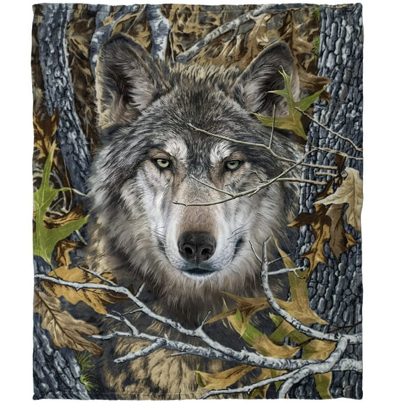 Dawhud Direct | Super Soft Plush Fleece Throw Blanket Camo Wolf